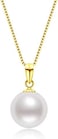 DENGGUANG 18K Gold Freshwater Cultured White Pearl Necklace, 9-10mm Single Pearl Pendant with 18' Sterling Silver Chain, Anniversary Birthday Wedding Jewelry Gifts for Women.
