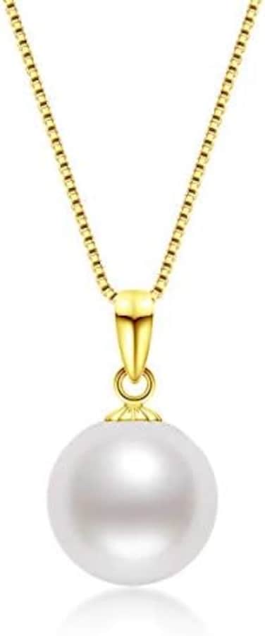 DENGGUANG 18K Gold Freshwater Cultured White Pearl Necklace, 9-10mm Single Pearl Pendant with 18' Sterling Silver Chain, Anniversary Birthday Wedding Jewelry Gifts for Women.