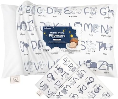 KeaBabies Organic Toddler Pillow Case for 13X18 Pillow - 100% Natural Cotton Pillowcase for Miniature Sleepy Pillows For Boy, Kids - Pillow Sold Separately (Alphamals.