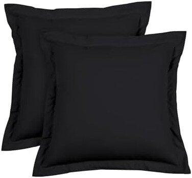 beddingstar European Square Pillow Shams Set Of 2 Black 600 Thread Count 100% Egyptian Cotton Pack Of 2 Euro 26X26 Black Pillow Shams Cushion Cover, Cases Decorative Pillow Covers (Black , European 26