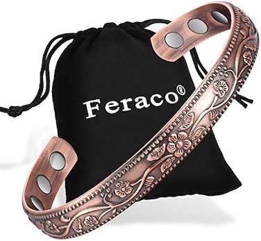 Feraco Copper Bracelet for Women, Ultra Strength Magnetic Bracelets, 99. 99% Pure Copper Cuff Bangle with 3500 Gauss Neodymium Magnets, Adjustable, Vintage Flower Collection.
