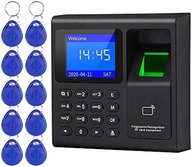 LIBO Smart Home Intelligent Biometric Fingerprint Time Attendance Machine Time Clock Recorder Employee Check-in Device Access Control Keypad with RFID Key fobs.