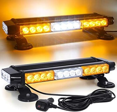 شريط إضاءة LINKITOM LED ستروب وامض - شريط إضاءة تحذيرية عالي الكثافة مزدوج الجوانب 30 LED للطوارئ / منارة / مع مغناطيس وسلك مستقيم بطول 16 قدمًا لسلامة سقف السيارة والمقطورة (أبيض كهرماني).