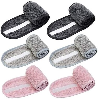 Simnice 6 Pieces Spa Facial Headband Adjustable Head Wraps for women,Makeup Shower Bath Facial Wraps Sports Headband Terry Cloth Adjustable Stretch Towel with Magic Tape.