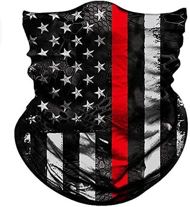 Obacle Motorcycle Face Mask Sun UV Dust Wind Protection Tube Mask Seamless Bandana Face Mask for Men Women Bike Riding Cycling Biker Fishing Outdoor Festival (US Flag Black Red Line, Us Flag Black.