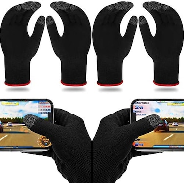 Syhood 4 Pairs Game Gloves for Gaming Mobile Game Controllers Finger Gloves Set, Anti-Sweat Breathable Touch Finger Gloves Silver Fiber Material for Phone Games PUBG.
