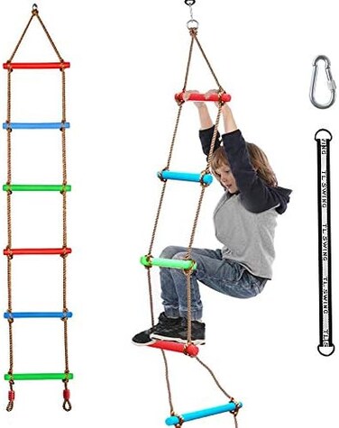 Xinlinke Climbing Rope Ladder Kids Tree Swing with Hanging Strap, Indoor and Outdoor Backyard Playground Play Swing Sets Climber Training Accessories Attachment.