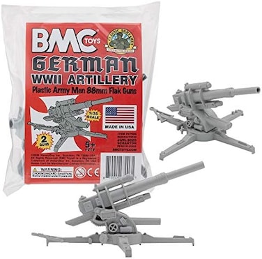 BMC Toys Classic WW2 German 88mm Artillery - 2pc Gray Plastic Army Men Accessories.