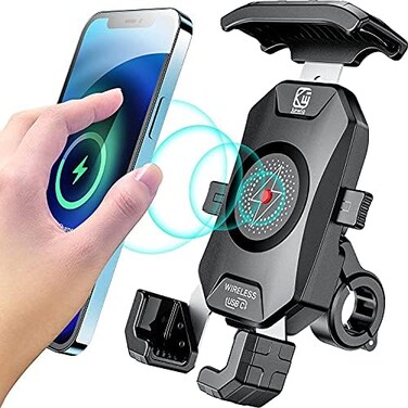 حامل هاتف مقاوم للماء للدراجات النارية من KEWIG بتقنية Qi بقوة 15 واط، ومنفذ شحن سريع USB-C بقوة 20 واط، وقفل تلقائي، وحامل هاتف محمول سريع الفتح للمقود مناسب للهواتف من 4 إلى 7 بوصات.