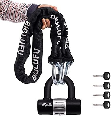 BIGLUFU Bike Chain Lock, 120cm Long Heavy Duty Motorcycle Lock, 12mm Thick Cycling Chain Lock High Security Chain Locks for Bicycle, Motorcycle, Door, Gate, Fence, Scooter.