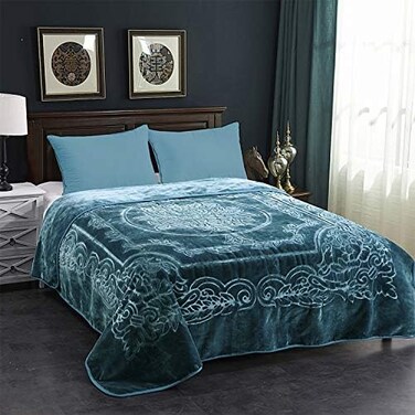MERRY HOME JML Fleece Blanket King Size, Heavy Korean Mink Blanket 85 X 95 Inches- 9 Lbs, Single Ply, Soft and Warm, Thick Raschel Printed Mink Blanket for Autumn,Winter,Bed,Home,Gifts, (Teal.