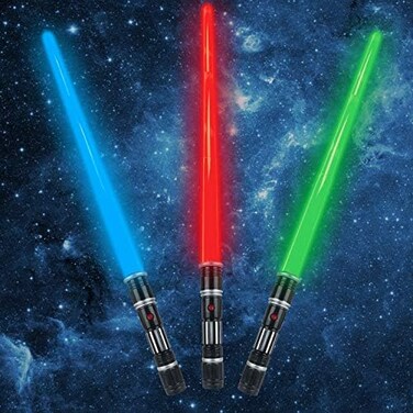 LESUTER TOYS 3 pack 3 colors Light Up Swords Saber with FX Sound(Motion Sensitiveand Realistic Handle for Kid, Expandable Light Toy for Halloween Dress Up Parties, Xmas Present, Galaxy War Fighters an