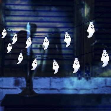Qunlight Solar String Lights, Halloween Decoration Lights,8 Modes 2PACK 20ft 30 LED Waterproof Outdoor Decorative Ghost Fairy Lights for Patio, Garden, Gate, Yard, Halloween Christmas Decoration.
