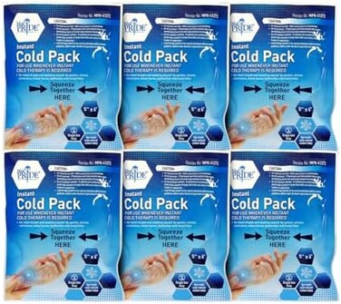 MED PRIDE Emergency Ice Packs 6-Pack, First Aid Instant Cold Pack for Pain Relief, Disposable 5''x 6'' Ice Pack for First Aid Kit, No Freezer Needed.