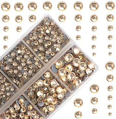 MASSIVE BEADS (Light Champagne- 4000Pcs Mixed Size Hot Fix Round Crystals Gems Glass Stones Hotfix Flat Back Rhinestones (Light Champagne.