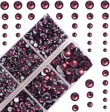 MASSIVE BEADS (Amethyst- 4000Pcs Mixed Size Hot Fix Round Crystals Gems Glass Stones Hotfix Flat Back Rhinestones (Amethyst.