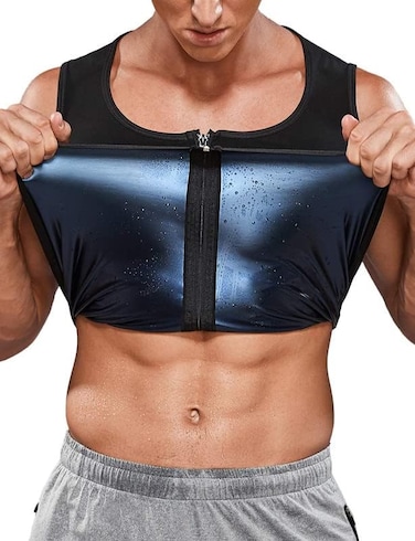 SHAPERIN Men Neoprene Sauna Zipper Waist Trainer Vest Tank Top Trimmer Body Shaper with Two Belt.
