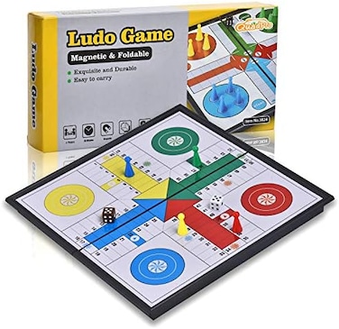 QuadPro Magnetic Ludo Board Game Set with Folding Board Classic Travel Games for Kids and Adults.