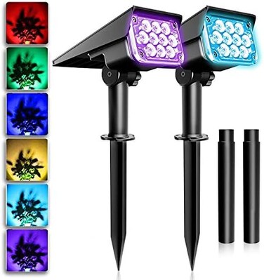 T-SUNUS Solar Color Landscape Spotlights, IP65 Waterproof Solar Powered spot Light Wall Lights, 2-in-1 Outdoor Solar Landscaping Light for Yard Garden Driveway Porch Walkway Pool Patio.