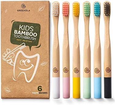 Greenzla Kids Bamboo Toothbrushes (6 PackBPA Free Soft Bristles ToothbrushesEco-Friendly, Natural Bamboo Toothbrush SetBiodegradableCompostable Charcoal Wooden Toothbrushes.