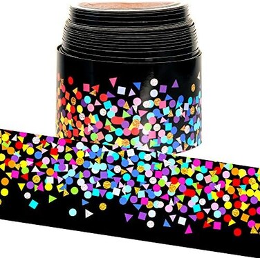 Youngever 16M Bulletin Board Borders Confetti Border for Classroom Decoration, Confetti on Black.