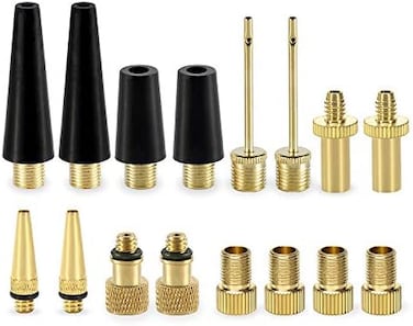 MAYJAM YASI Bicycle Presta Schrader Valve Adaptor, 16PCS Brass Bike Pump Adapters, Ball Pump Needle, Balloon Inflatable Toys Nozzle Inflator Adapter, Air Pump Accessories for Standard Pump or Air Comp
