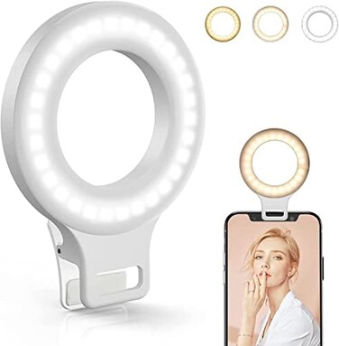Kimwood Clip on Ring Light, Rechargeable 60 LED Selfie Ring Light for Phone, Laptop, Tablet (3 Models, 5 Level Brightness.
