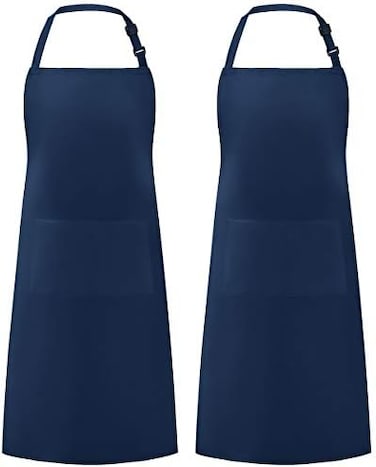 Syntus 2 Pack Thicker Version Adjustable Bib Apron Waterdrop Resistant with 2 Pockets Unisex Cooking Kitchen Aprons for Women Men Chef, Nautical Blue.