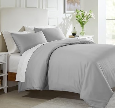California Design Den Cotton Duvet Cover (Light Grey, King, 400 Thread Count.