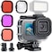 جراب YALLSAME المقاوم للماء لكاميرات GoPro Hero 13 12 11 10 9 باللون الأسود، جراب حماية للغوص تحت الماء بطول 196 قدمًا مع 4 فلاتر غوص ماكرو للغطس والغطس السطحي لكاميرات GoPro 9 10 11 12 13.