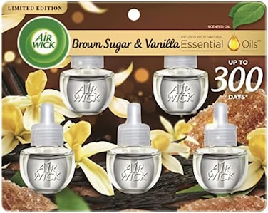 Air Wick Plug in Scented Oil 5 Refills, Brown Sugar and Vanilla, Fall Scent, Fall Spray, (5x20ml, Essential Oils, Freshener.