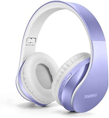 TUINYO Wireless Headphones Over Ear, Bluetooth Headphones with Microphone, Foldable Stereo Wireless Headsetfor Travel Work TV PC Cellphone-Purple.