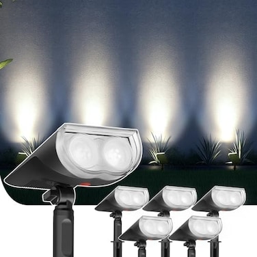 Linkind 12 LEDs Landscape Solar Spotlights, 350LM, 6500K Daylight White, 2-in-1 Outdoor Solar Powered Garden Lights, Dusk-to-Dawn IP67 Waterproof for Garden Yard Patio Driveway Porch, 6-Pack.
