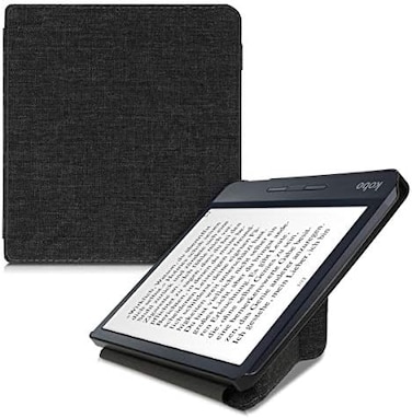 جراب kwmobile Origami متوافق مع جهاز Kobo Libra H2O - غطاء قماشي رفيع - رمادي داكن 52460. 19.