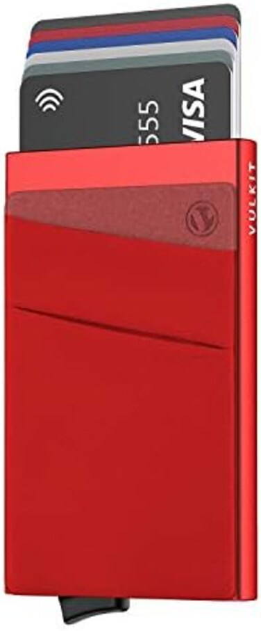 VULKIT Card Holder with Money Pocket Pop Up Wallet RFID Blocking Slim Metal Bank Card Case Holds.