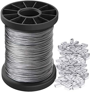 Cerpourt Picture Hanging Wire 1. 5mm Up to 150lbs,100Feet(30. 5MStainless Steel Wire Spool with 40Pcs Aluminum Crimping Loop Sleeve,Heavy Hanging Kit for Photo Frame Picture,Artwork,Mirror,String Ligh
