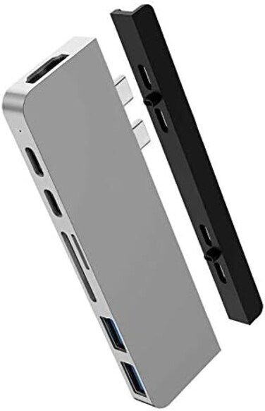 HyperDrive USB C Hub, Mac Type-C Dual Hub Adapter for MacBook Pro Air 13" 15" 16" iPad Pro, USB-C Devices, 7in2: USBC PD 100W 40Gbps, 4K HDMI, microSD/SD Card Reader, 2xUSB 3. 1 Sanho Space Grey.