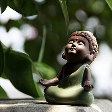 Kingzhuo Ceramic Tiny Cute Baby Buddha Statue Monk Figurine Cute Buddha Babies Baby Buddha Monk Home Decoration Zen Decor Peaceful Rulai Figurine (C.