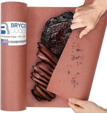 Bryco Goods Pink Kraft Butcher Paper Roll - 18 Inch x 100 Feet (1200 Inch- Food Grade Peach Wrapping Paper for Smoking Meat of all Varieties &ETH; Unbleached, Unwaxed and Uncoated - Made in USA.