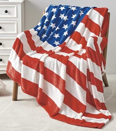 FAITH, HOPE, LOVE HOME D&Eacute;COR July 4th StarsStripes American Flag Ultra Lush Oversized Throw Blanket (50" x 70".