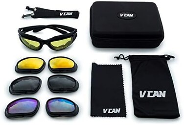 VCAN Polarized Motorcycle Riding Glasses Black Frame with 4 Lens Kit for Outdoor Activity Sport.