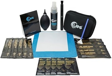 UES DSLR Camera Sensor and Lens Cleaning Travel Kit: Full-Frame Swab, Cleaner, Air Blower, Microfiber Cloth, Pen, Paper.