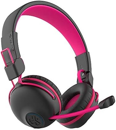 JLab Audio JBuddies Play Gaming Wireless Kids HeadsetPink22Hour Bluetooth 5 Playtime 60ms Super-Low Latency for Mobile GameplayRetractable Boom MicAUX Cord Compatible w/Gaming Consoles.