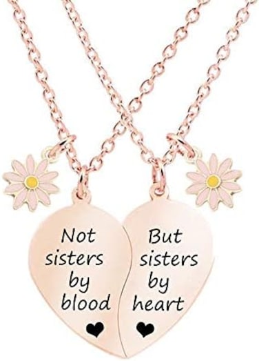 MJartoria BFF Necklace for 2-Split Heart Necklace Not Sisters by Blood Pendant Best Friend Friendship Necklace Set of 2 Valentines Day Gifts for Her(Rose Gold, A-Daisy.