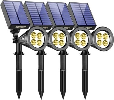 مصابيح URPOWER الشمسية المقاومة للماء، مصابيح شمسية خارجية 2 في 1 قابلة للتعديل، مصباح حائط شمسي، تشغيل/إيقاف تلقائي، إضاءة المناظر الطبيعية بالطاقة الشمسية للحديقة والفناء والممر وحمام السباحة (عبوة