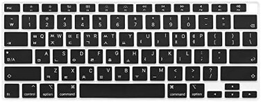 ProElife Korean Language Ultra Thin Silicone Keyboard Cover for 2021 2020 MacBook Air 13 Inch A2179 and A2337 Apple M1 Chip (US Layoutwith Touch ID Keyboard Accessories Protective Skin (Black.