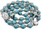 Nazareth Store Catholic Turquoise Marble Beads Rosary Flowers Beaded Necklace Miraculous Medal Cross Crucifix Silver Tone Rosaries in Velvet Bag, Stone.