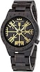 BOBO BIRD Handmade Wooden Mens Watch Unique Runic Circle Watches Golden Symbol of Vegvisir Watches Lightweight Fashion Quartz Wristwatch, brown black, Quartz Movement.