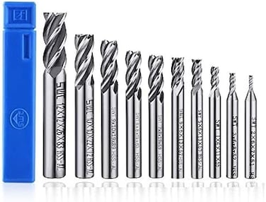 ASNOMY 10pcs Milling Bits 4-flute End Mill Bits, HSS CNC Cylindrical Shank Bits Cutter Tool Set for Wood Aluminum Titanium Steel, 2/3/4/5/6/7/8/9/10/12mm.
