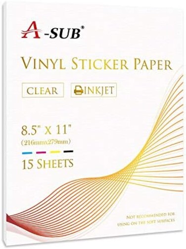 A-SUB Printable Clear Sticker Paper for Inkjet Printer 15 Sheets 8. 5X11 In Waterproof Transparent Label Paper for Make Custom Stickers, Decals.